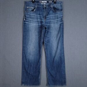 BKE Seth Jeans Mens 38R (36x31) Blue Medium‎ Wash Straight Wide Leg Baggy Denim